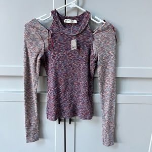 Free People purple multi long sleeve with cutouts, size XS